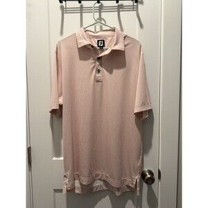 FootJoy Bead Chain Print Lisle Self Collar Golf Polo - Quartz Pink/White Large L